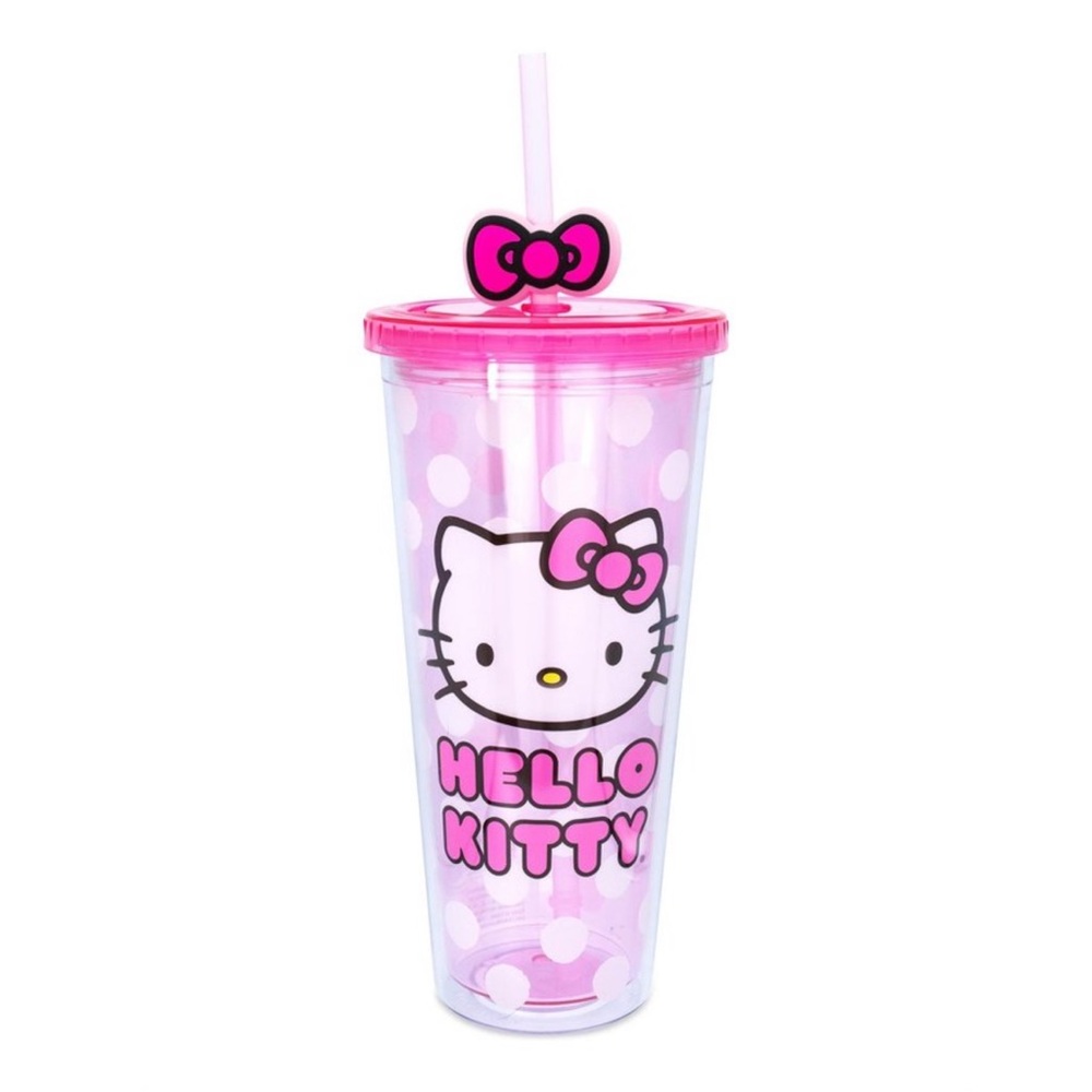 Hello Kitty Pink Polka Dot Tumbler with Straw
